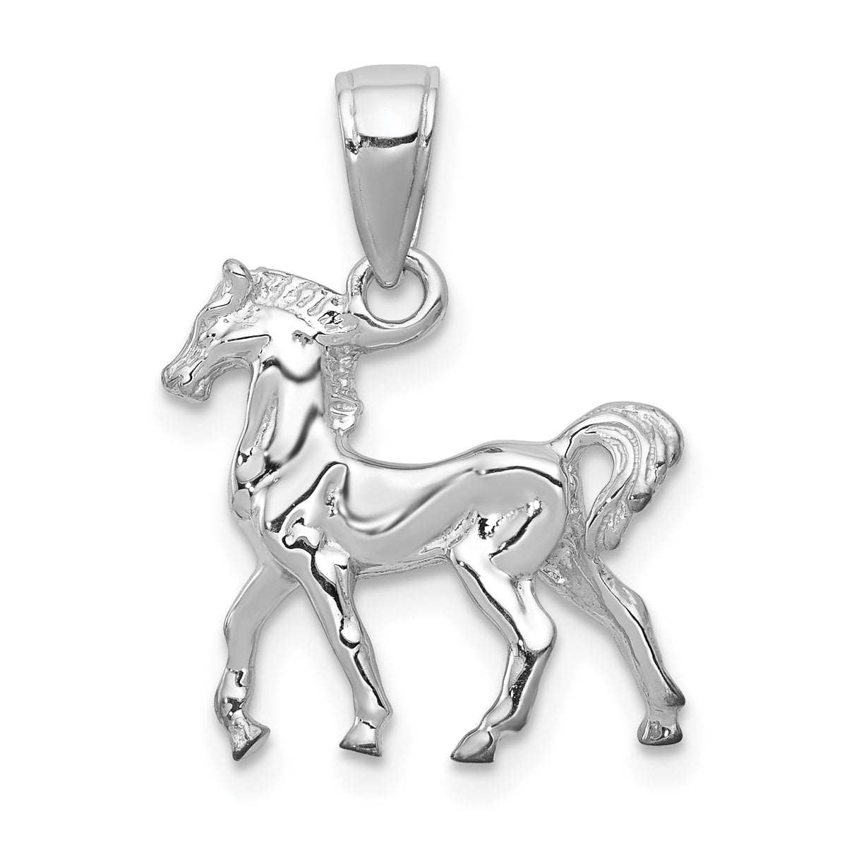 14K White Gold Solid 3D Horse Charm Elegant Polished Finish