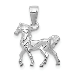 14K White Gold Solid 3D Horse Charm Elegant Polished Finish