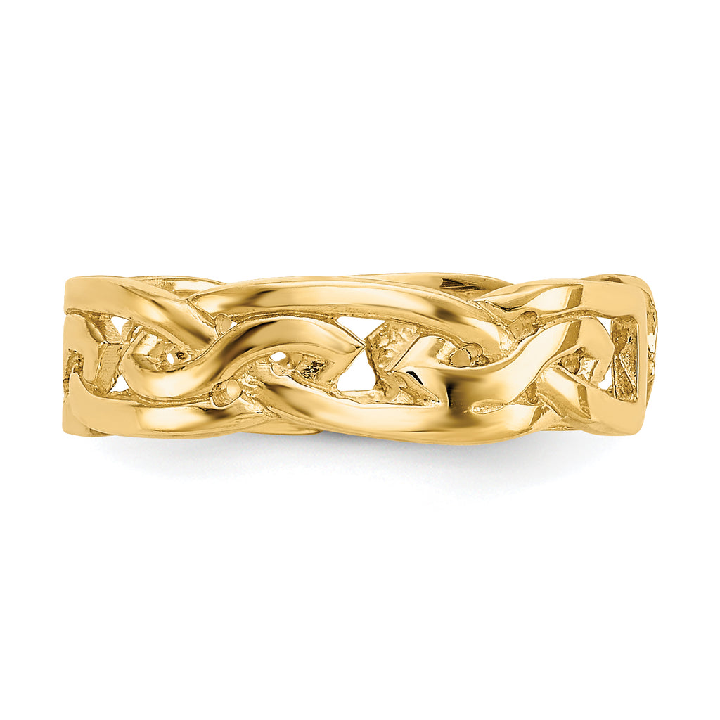 14K Yellow Gold Polished Weave Toe Ring, 4 mm Band Width