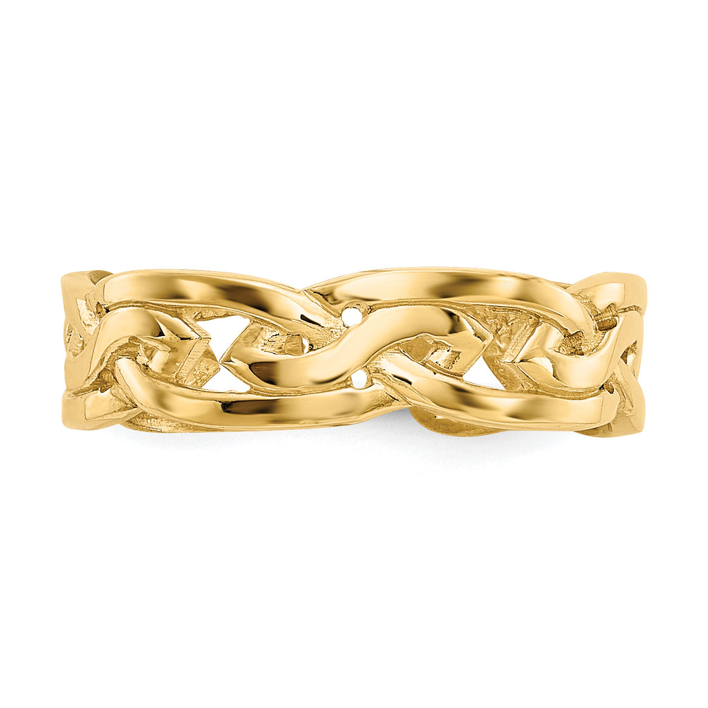 14K Yellow Gold Polished Weave Toe Ring, 4 mm Band Width