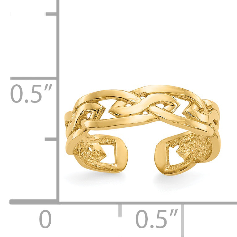 14K Yellow Gold Polished Weave Toe Ring, 4 mm Band Width