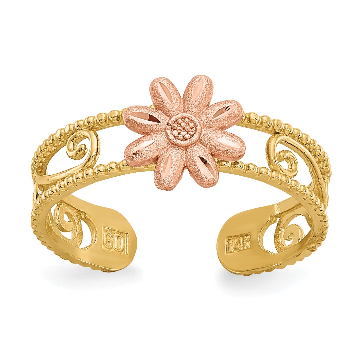 14k Two-tone Flower Toe Ring Main image