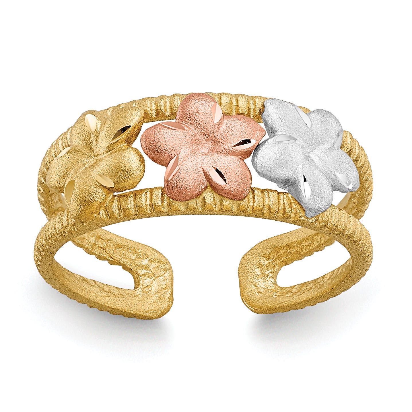 14k Two-tone & Rhodium Plumeria Toe Ring Main image
