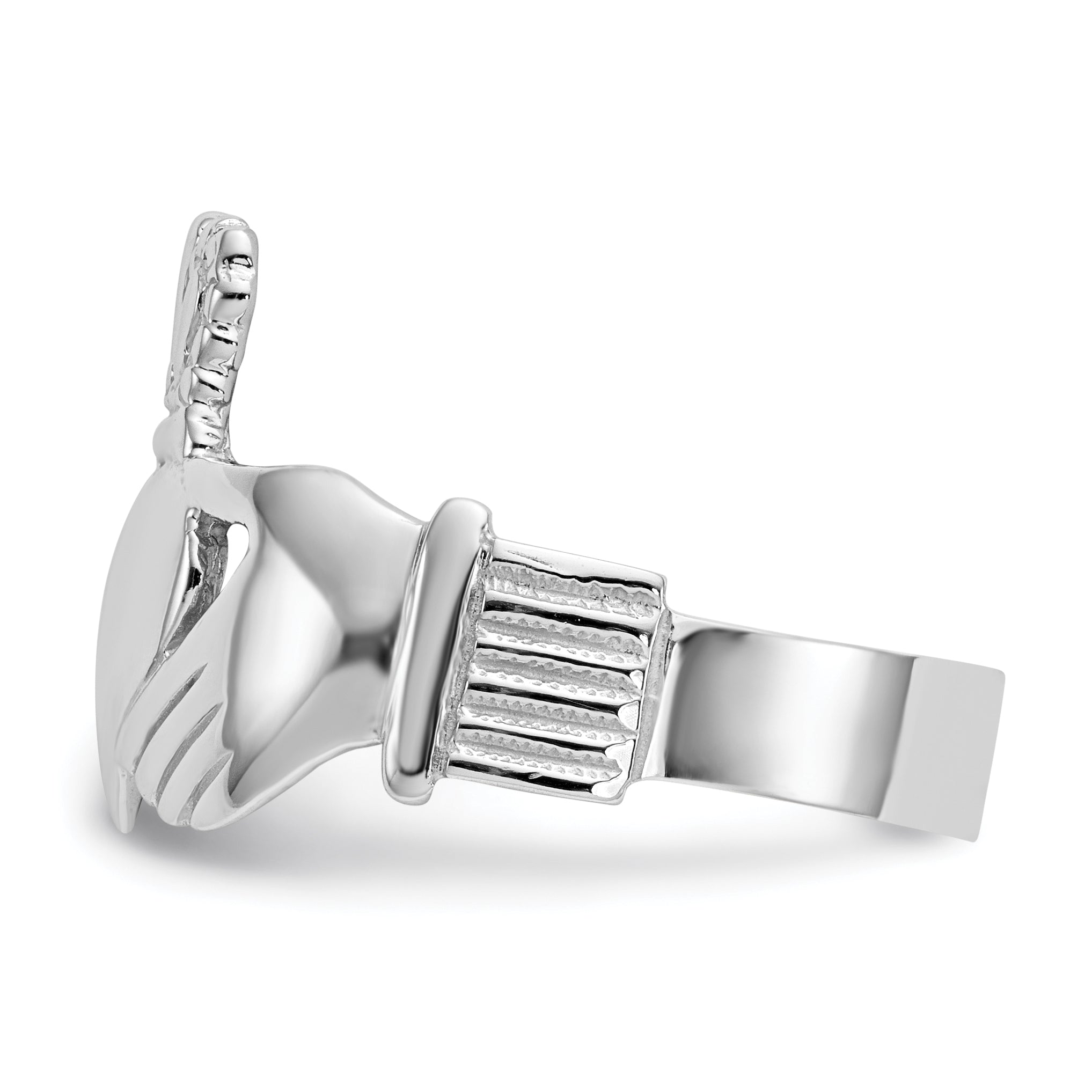 14k White Gold Men's Claddagh Ring - 9