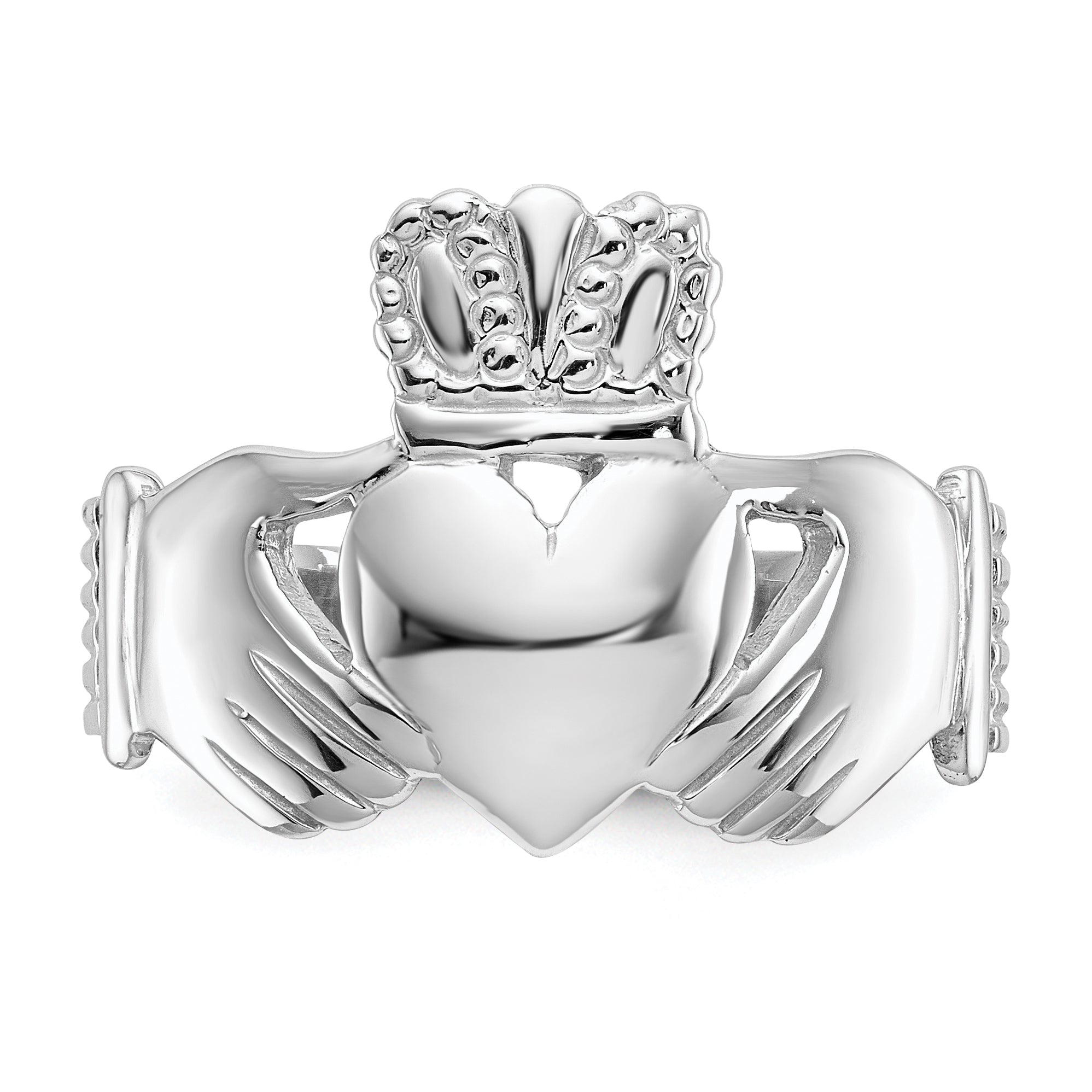 14k White Gold Men's Claddagh Ring - 9