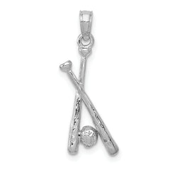 14K White Gold Baseball Bats Pendant with Rhodium Finish  Sports Charm