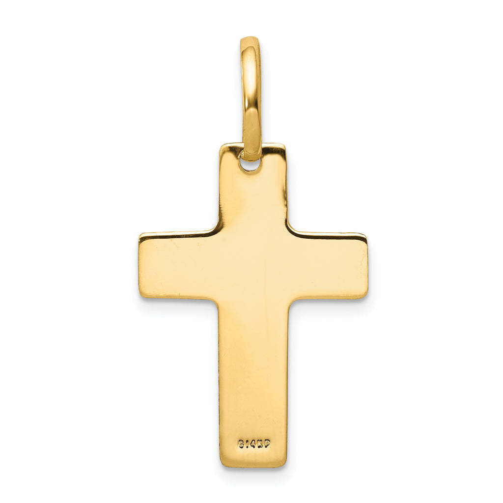 14K Gold Polished Cross Charm with Flat Back Design, 30mm