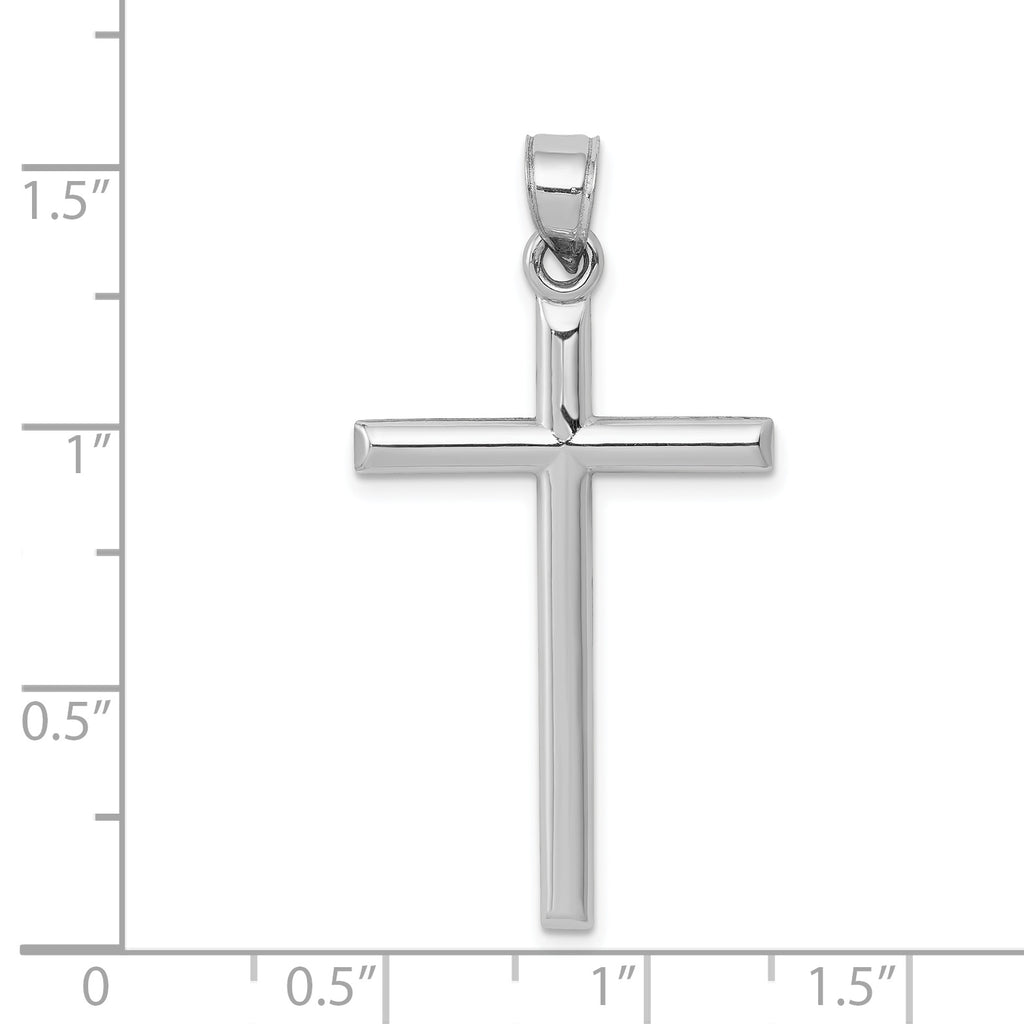 14K White Gold Hollow Cross Pendant with Rhodium Plating Elegant and Timeless Charm