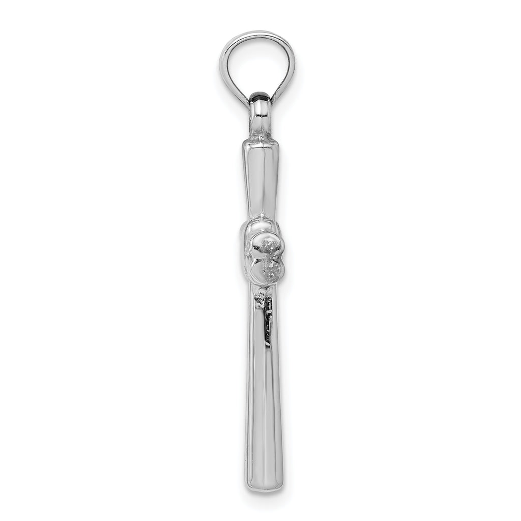 14K White Gold Hollow Cross Pendant with Polished Finish and Rhodium Plating