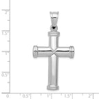 14K White Gold Hollow Cross Pendant with Polished Finish and Rhodium Plating
