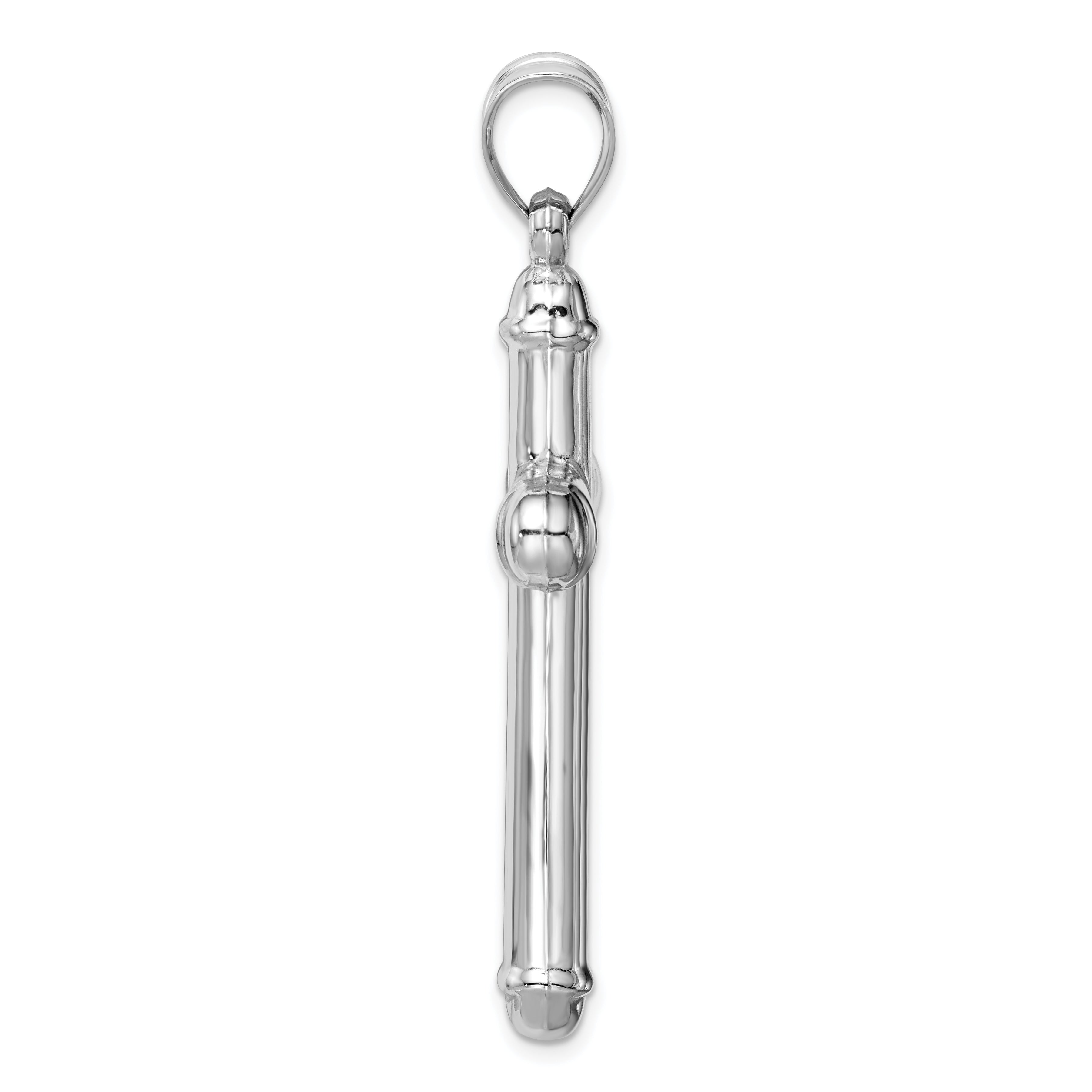 14K White Gold Hollow Cross Pendant with Rhodium Plating 3D Design