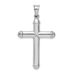 14K White Gold Hollow Cross Pendant with Rhodium Plating 3D Design