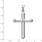 14K White Gold Hollow Cross Pendant with Rhodium Plating 3D Design
