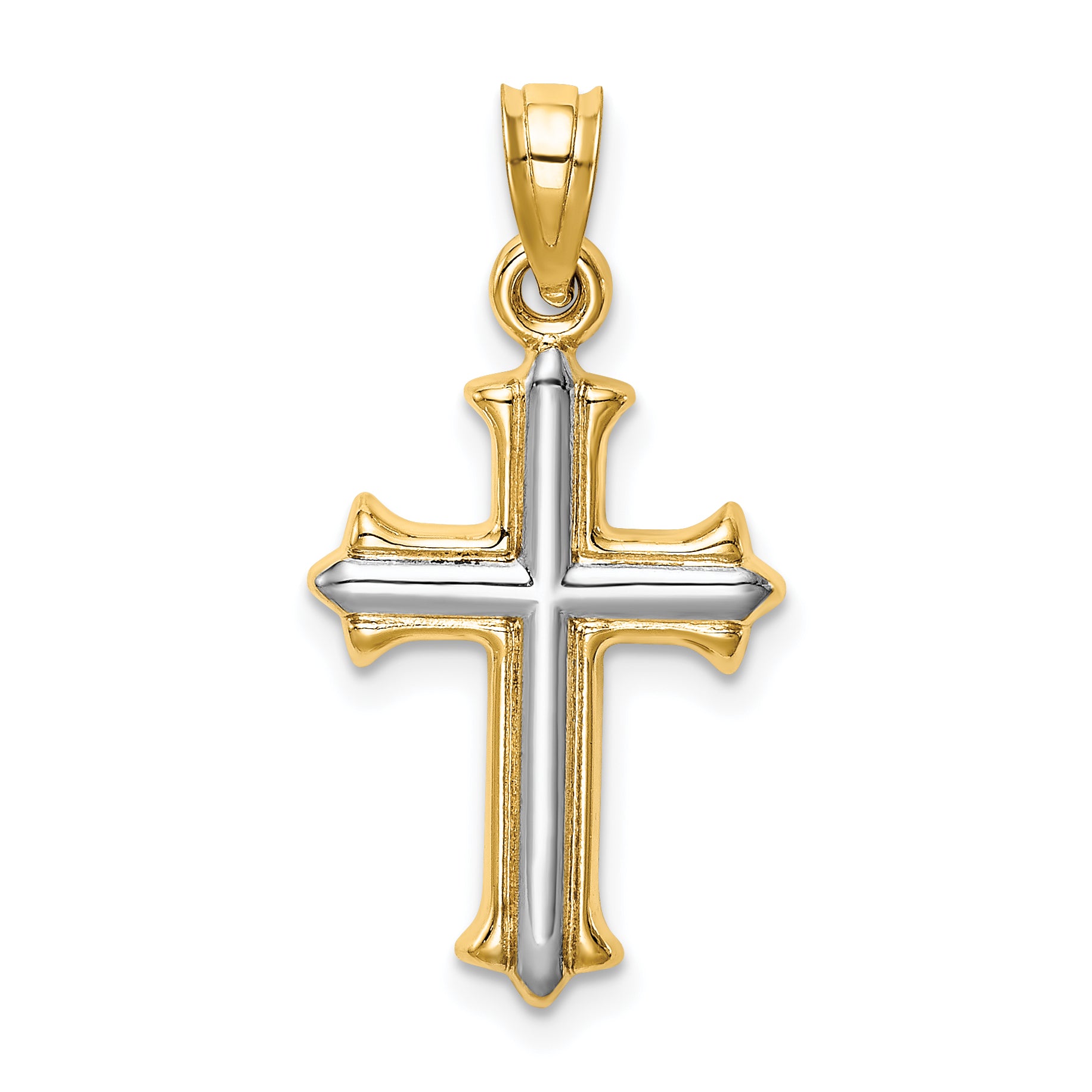 14K Gold Reversible Cross Pendant with Rhodium Plating  Elegant Two-Tone Design