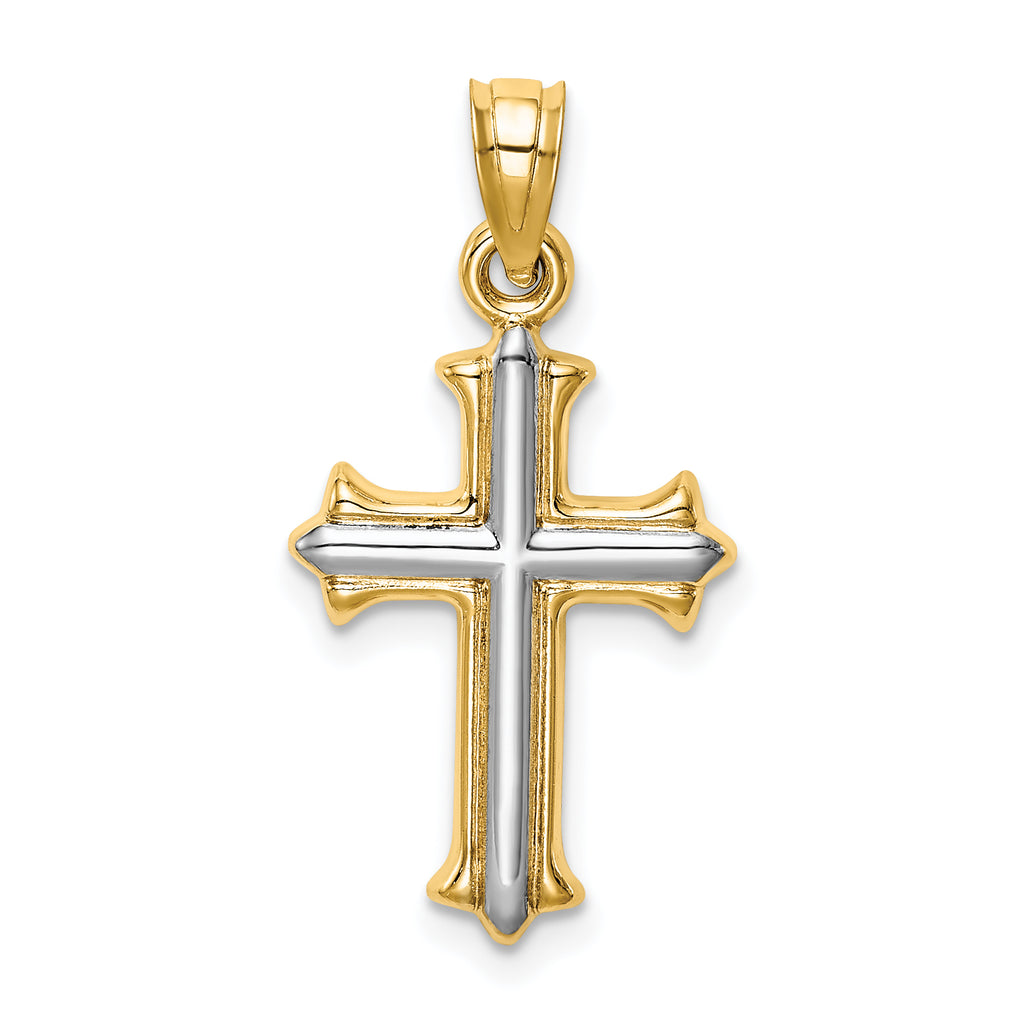 14K Gold Reversible Cross Pendant with Rhodium Plating  Elegant Two-Tone Design
