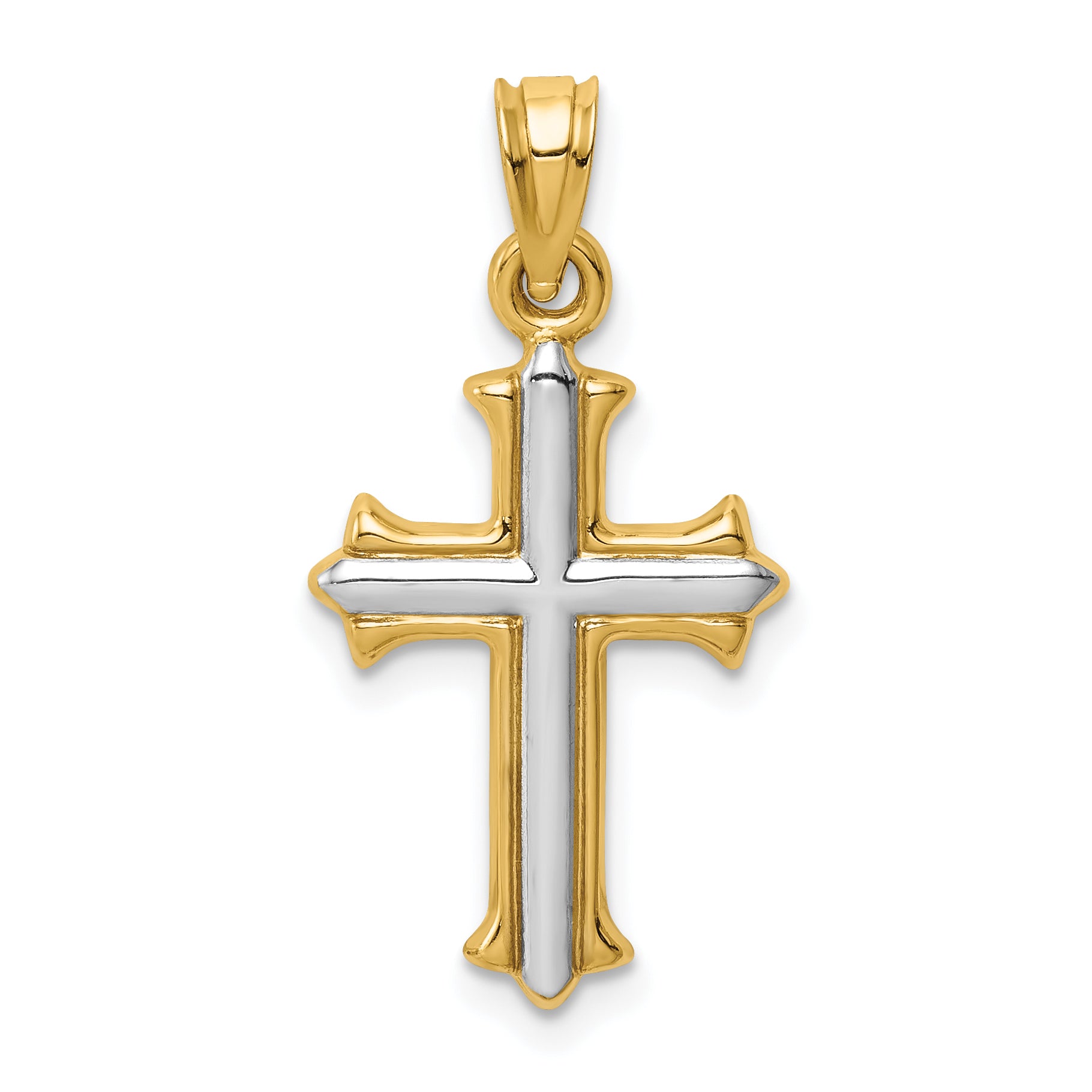 14k w/Rhodium Reversible Hollow Cross Pendant Main image