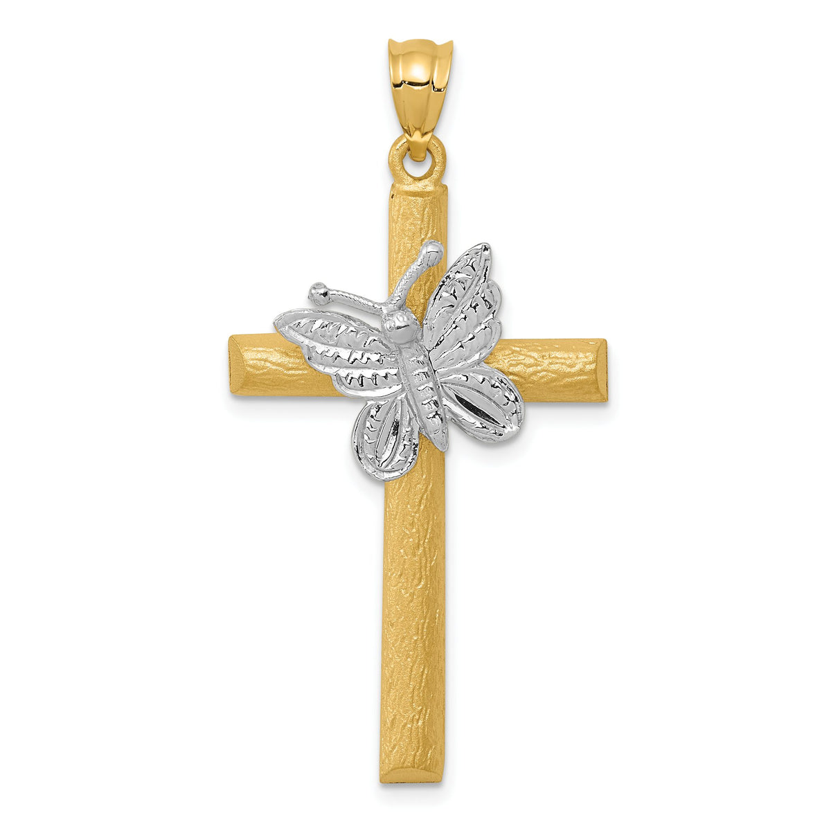 Cross Pendant in 14K Two-Tone Gold with Butterfly Accent, 43mm - Sophia Jewelers Main image