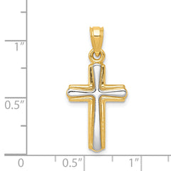 14K Gold Cross Pendant with Rhodium Plating  Elegant Two-Tone Design