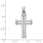 14K White Gold Hollow Cross Pendant with Polished Rhodium Finish