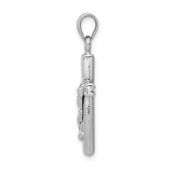 14K White Gold Hollow Crucifix Pendant with Polished Rhodium Finish