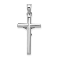 14K White Gold Polished Crucifix Pendant with Rhodium Finish  Elegant, Timeless Design