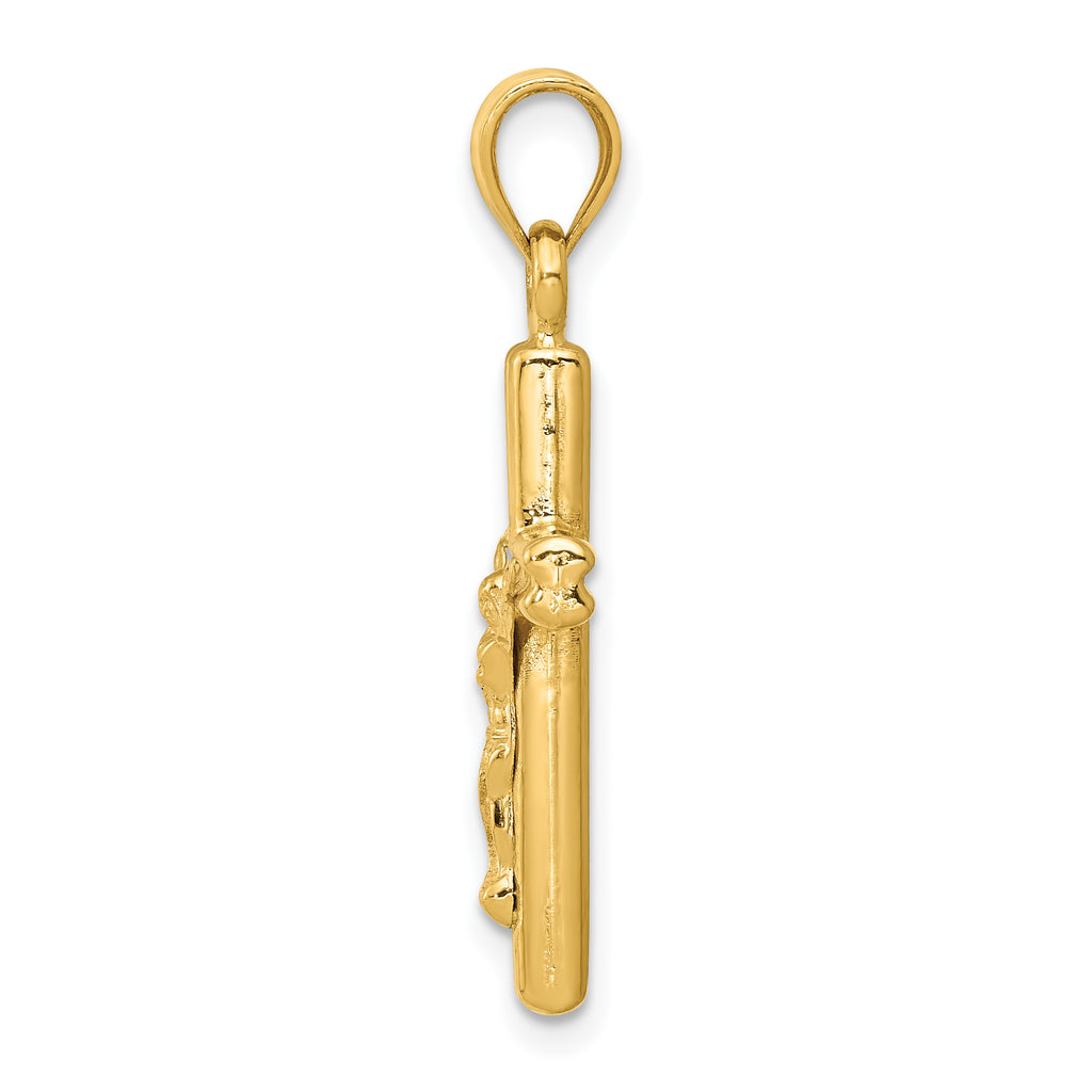 14K Gold Hollow Crucifix Pendant with Polished Finish