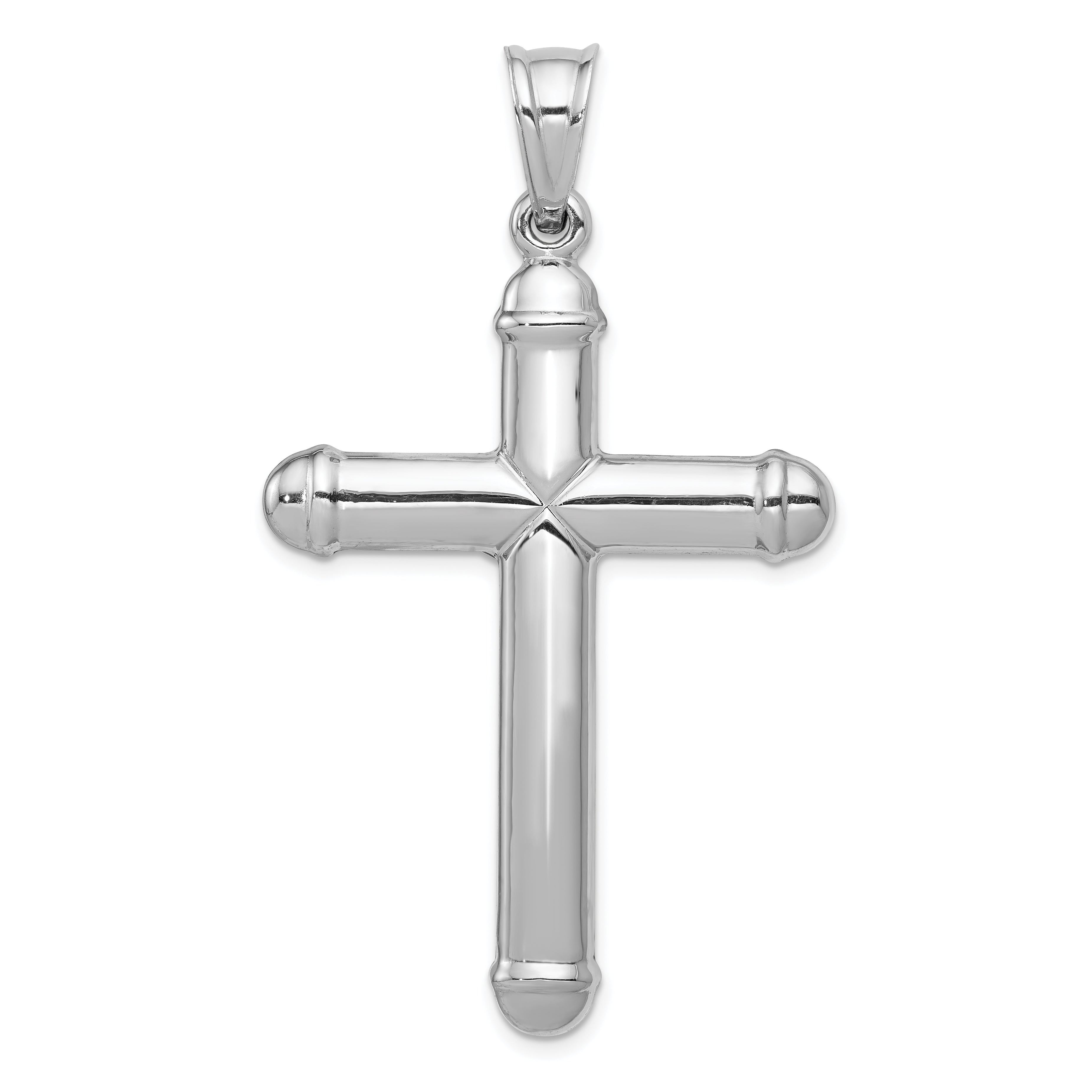 14K White Gold Reversible Crucifix Pendant with Polished Rhodium Finish
