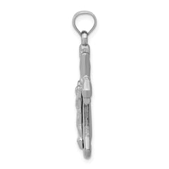 14K White Gold Reversible Crucifix Pendant with Polished Rhodium Finish