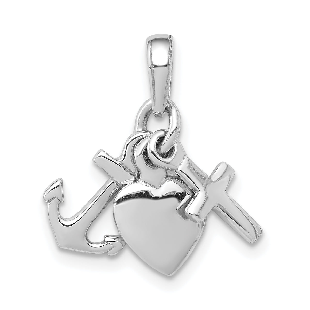 14K White Gold 3D Faith, Hope & Charity Charm with Rhodium Finish  Elegant Symbolism, Gift Ready