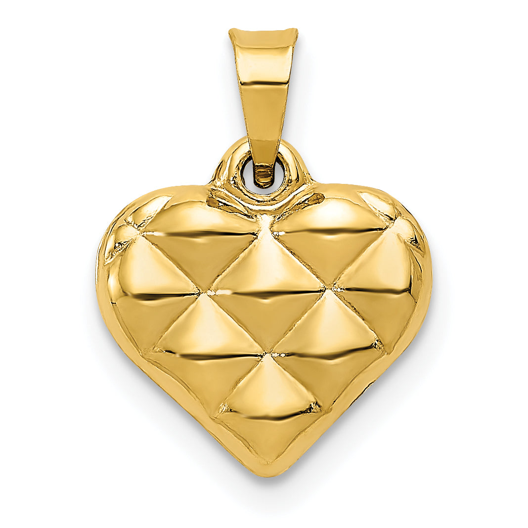 14K Polished and Textured 3-D Heart Pendant Main image
