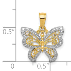 14K Gold and Rhodium Butterfly Charm with Polished Textured Finish ÃÂ¢Ã¢âÂ¬Ã¢â¬Â Elegant Nature-Inspired Jewelry