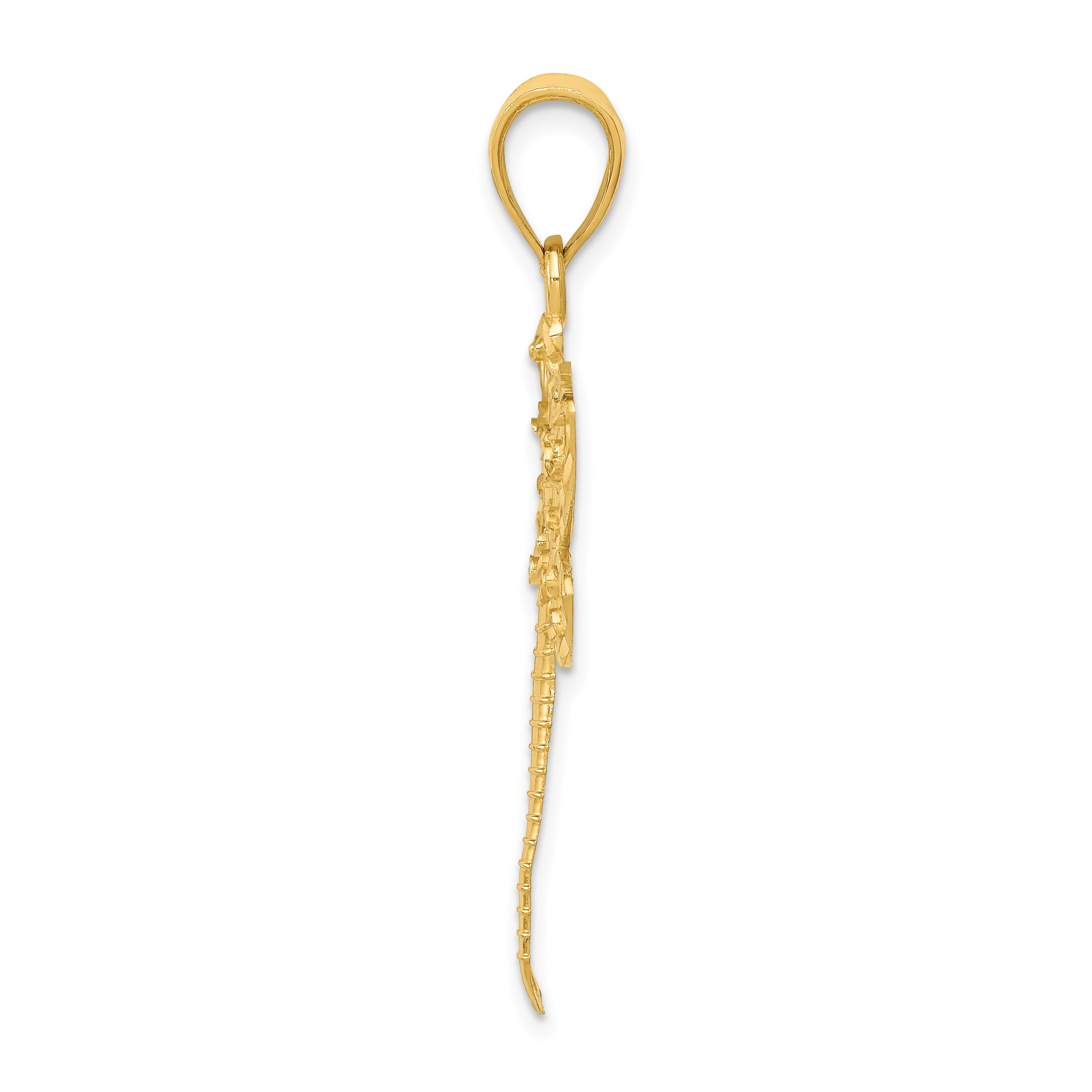14K Gold Diamond-Cut Dragonfly Pendant with Polished Finish  Elegant and Symbolic