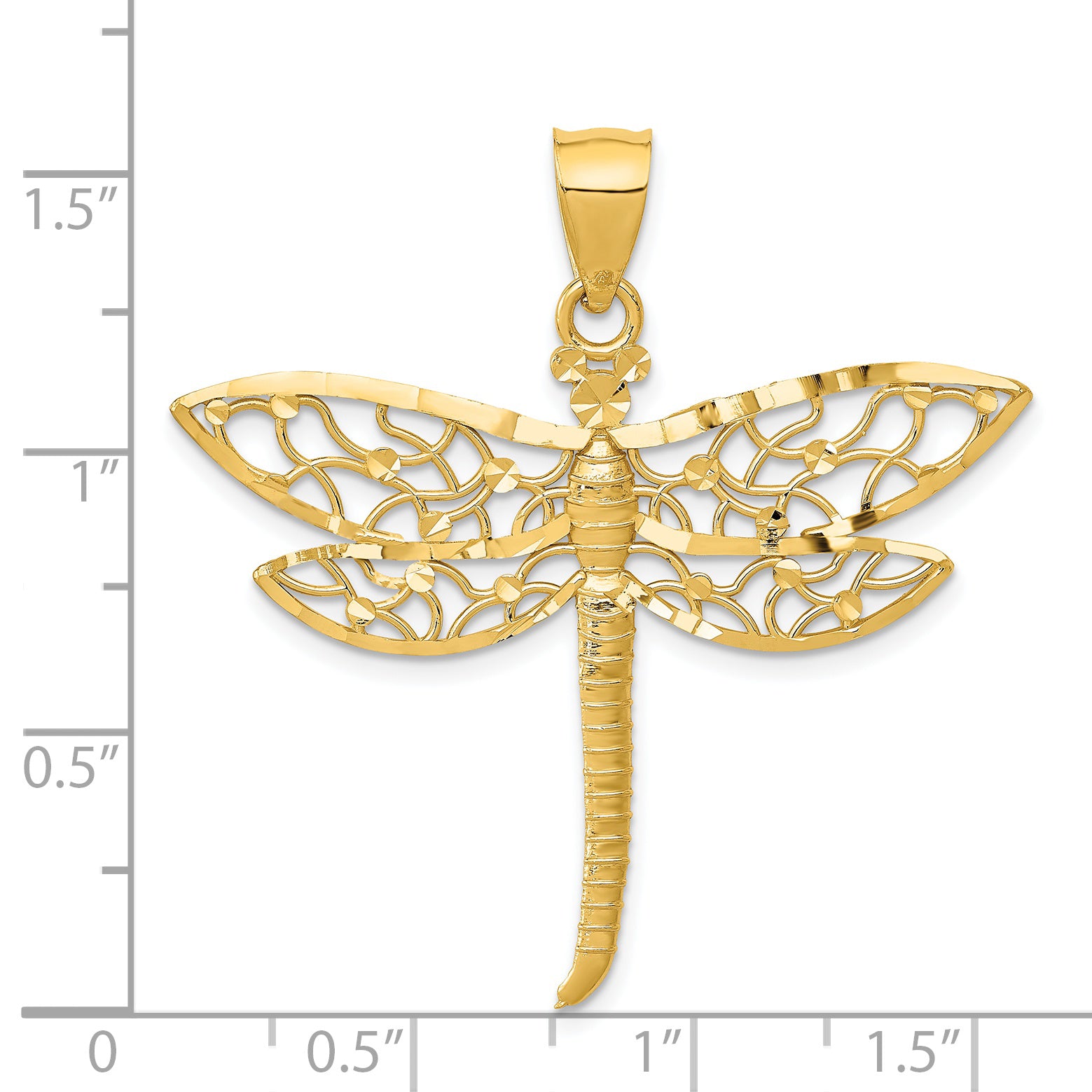 14K Gold Diamond-Cut Dragonfly Pendant with Polished Finish  Elegant and Symbolic