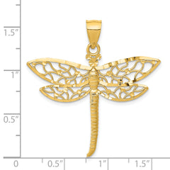 14K Gold Diamond-Cut Dragonfly Pendant with Polished Finish  Elegant and Symbolic