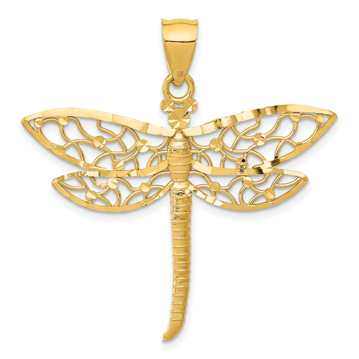 14K Diamond-cut Dragonfly Pendant