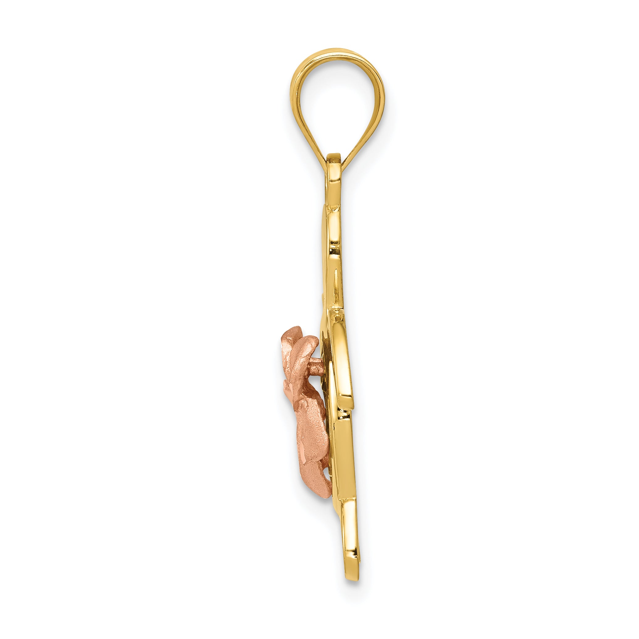 14K Two-Tone Gold Plumeria Turtle Pendant with Diamond-Cut Rose Detailing Secondary image