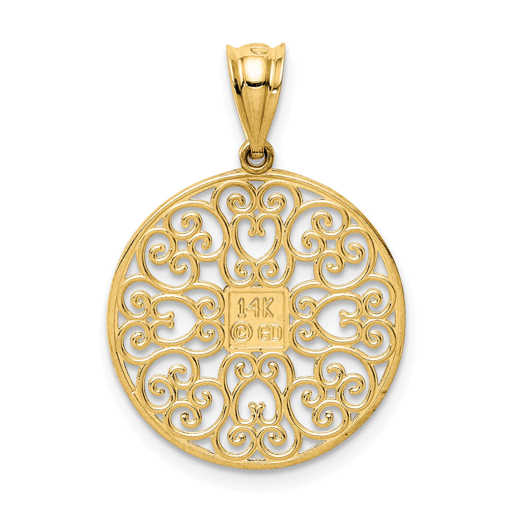 14K Gold Fancy Filigree Charm with Diamond-Cut Polished Finish  Elegant and Timeless Design