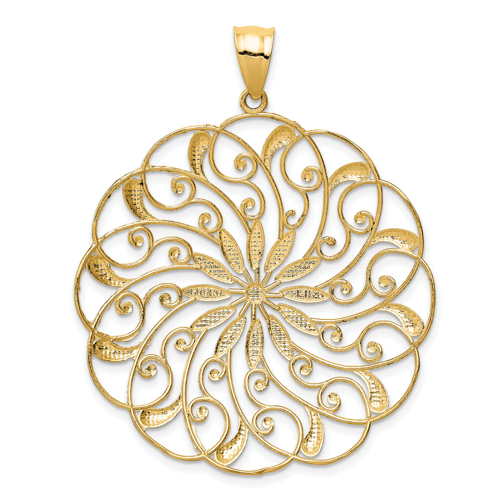 14K Gold and White Rhodium Meridian Swirl Pendant Elegant Statement Piece