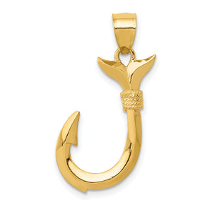 Whale Tail Pendant in 14K Yellow Gold, 28mm Textured - Sophia Jewelers