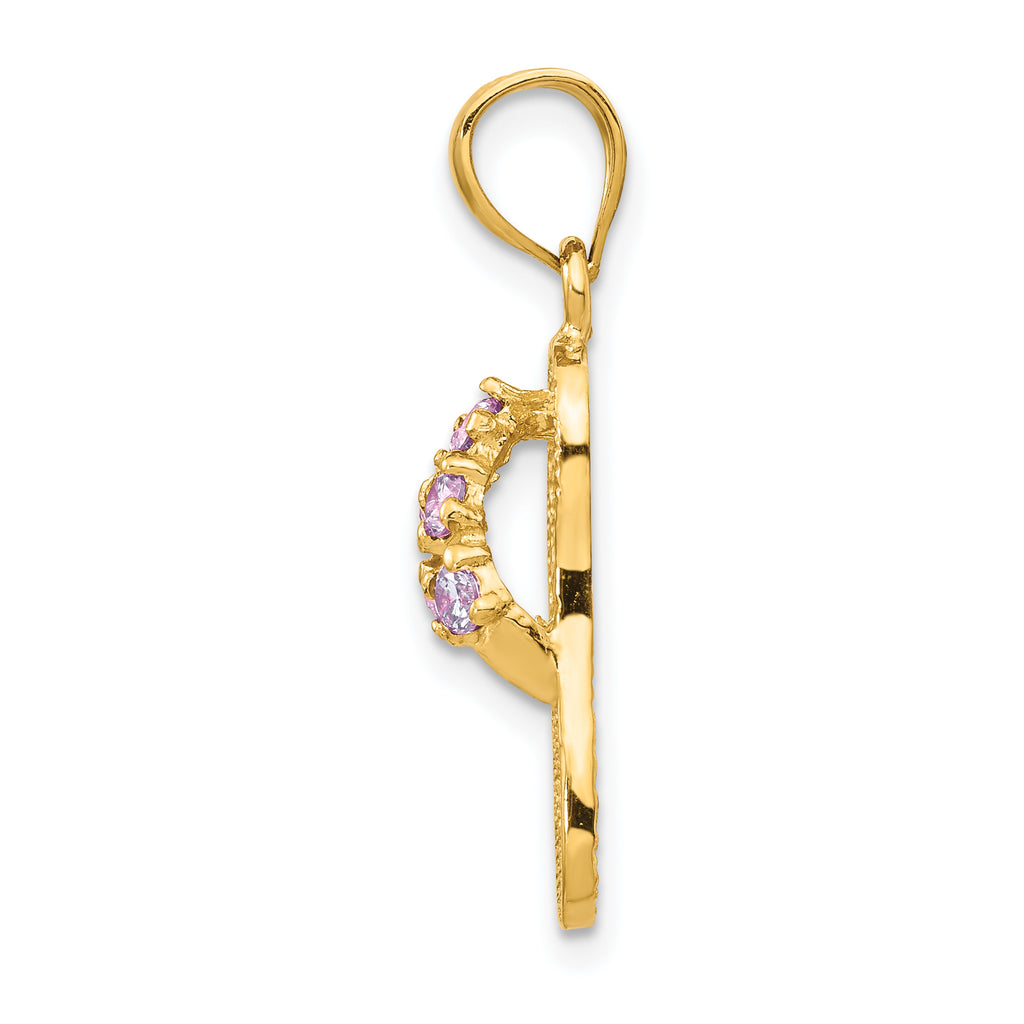14K Gold February Birthstone Flip Flop Pendant with CZ Gemstone