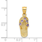 14K Gold June Birthstone Flip Flop Pendant with CZ Elegant & Textured Design