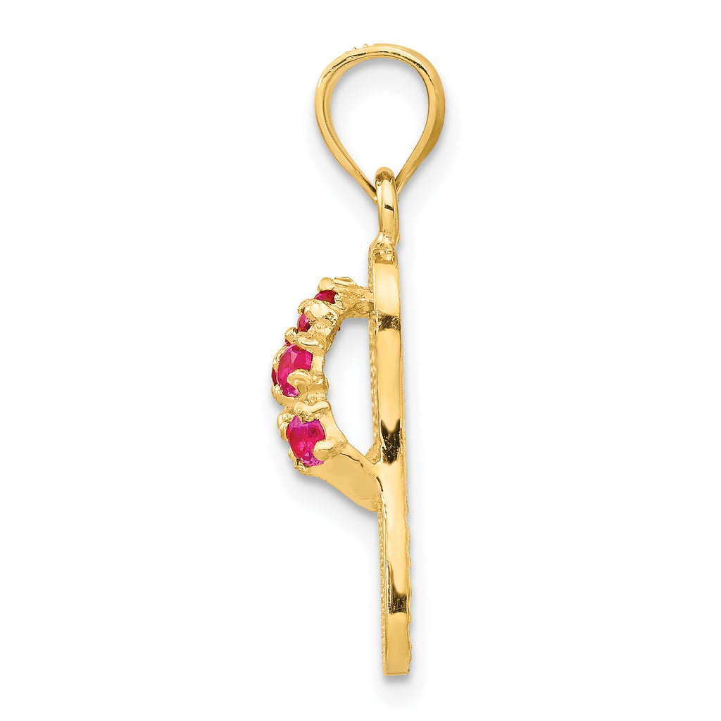 14K Gold Flip Flop Pendant with July CZ Birthstone