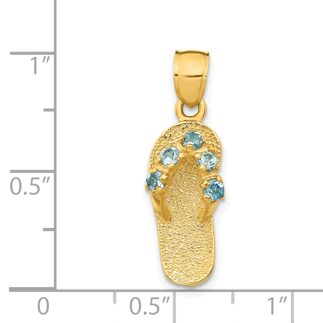 14K Gold 3D December Birthstone Flip Flop Pendant with CZ Gem