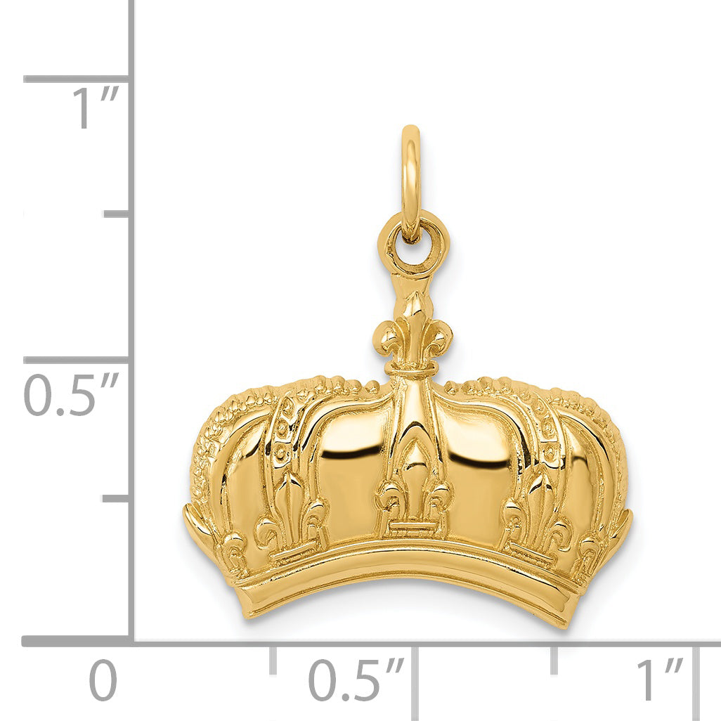 14K Gold Fleur De Lis Crown Charm for Men with Polished Finish