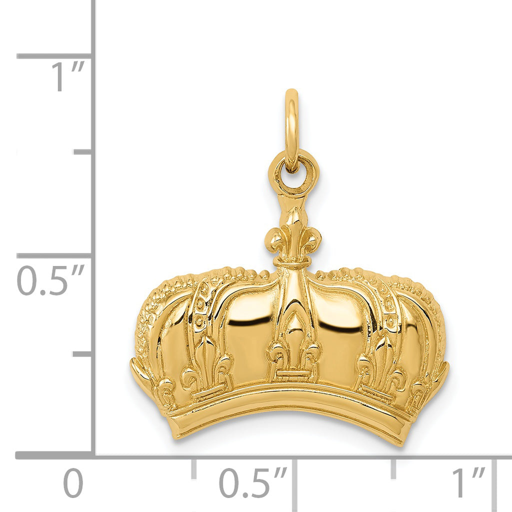 14K Gold Fleur De Lis Crown Charm for Men with Polished Finish