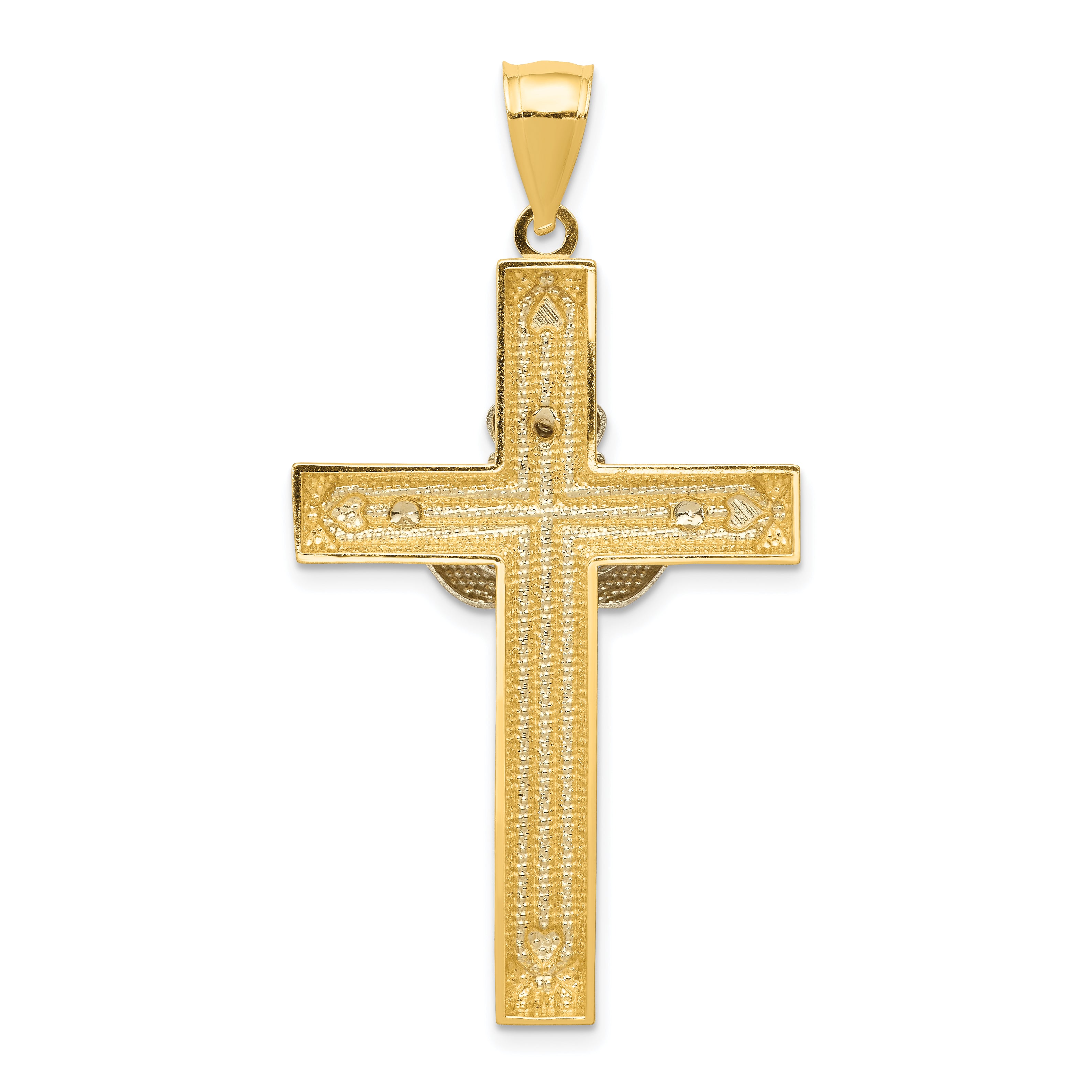 14K Two-Tone Gold Claddagh Cross Pendant with Polished Finish Solid Design