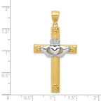 14K Two-Tone Gold Claddagh Cross Pendant with Polished Finish Solid Design