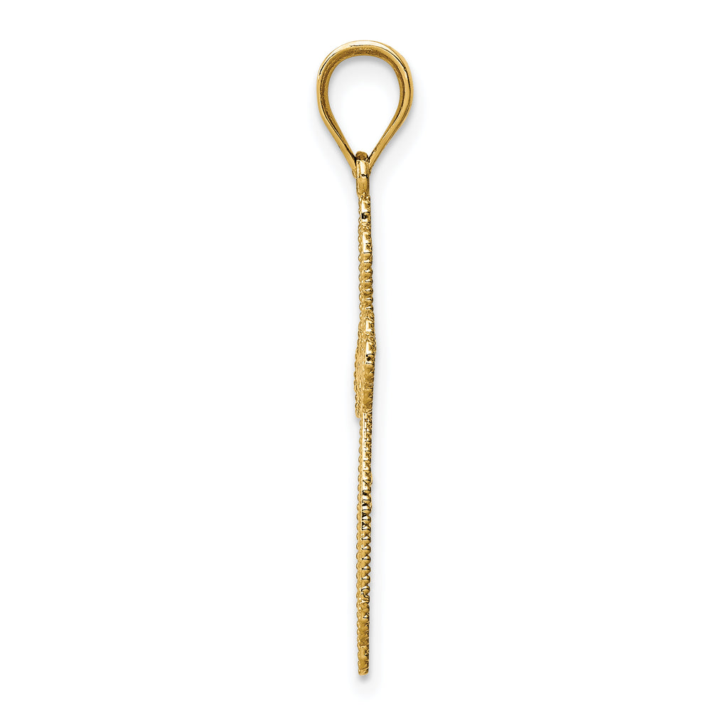 14K Gold Budded Cross Pendant with Reversible Design  32mm Elegant Charm