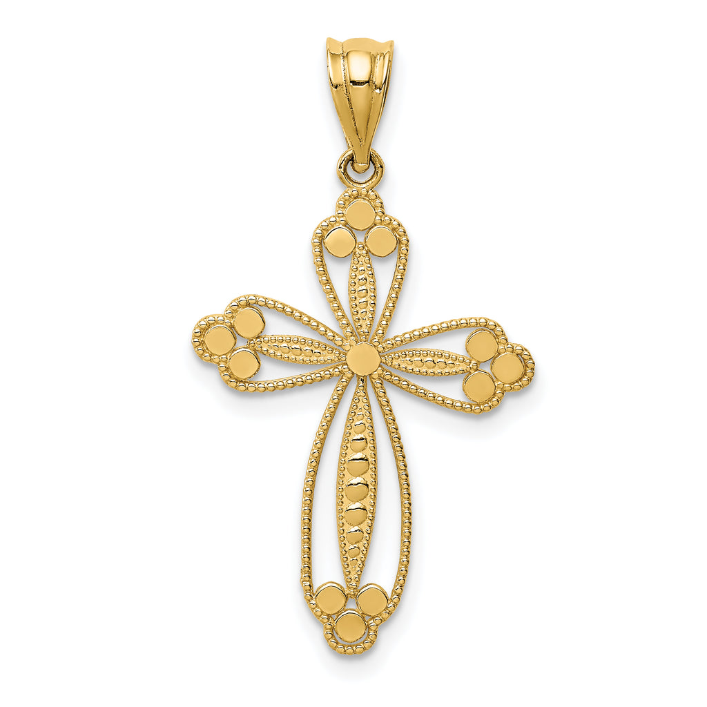 14K Gold Budded Cross Pendant with Reversible Design  32mm Elegant Charm