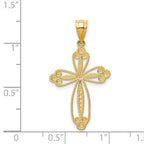 14K Gold Budded Cross Pendant with Reversible Design  32mm Elegant Charm